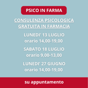 Scopri di più sull'articolo Giugno e Luglio 2026. Il servizio PSICO IN FARMA è offerto dalla tua farmacia di fiducia.