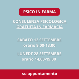 Scopri di più sull'articolo Nella nostra farmacia è di nuovo attivo il servizio PSICO IN FARMA. Due date a settembre 2026.