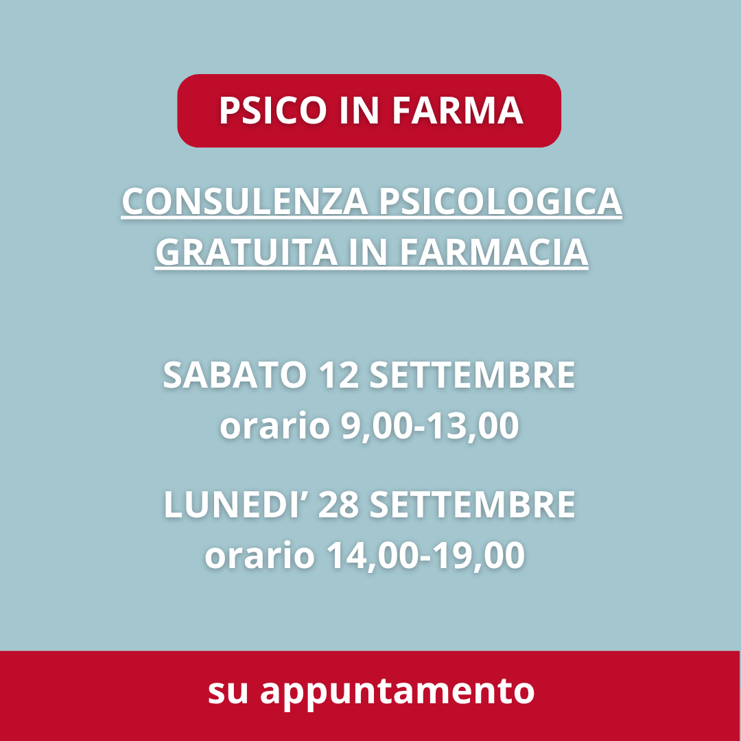 Al momento stai visualizzando Nella nostra farmacia è di nuovo attivo il servizio PSICO IN FARMA. Due date a settembre 2026.